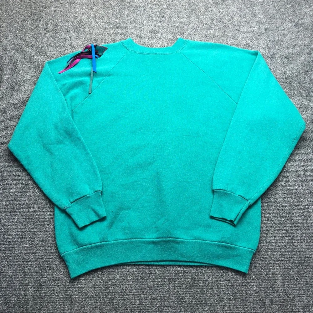Vintage Teal Southwestern Patchwork Sweatshirt Womens Large USA